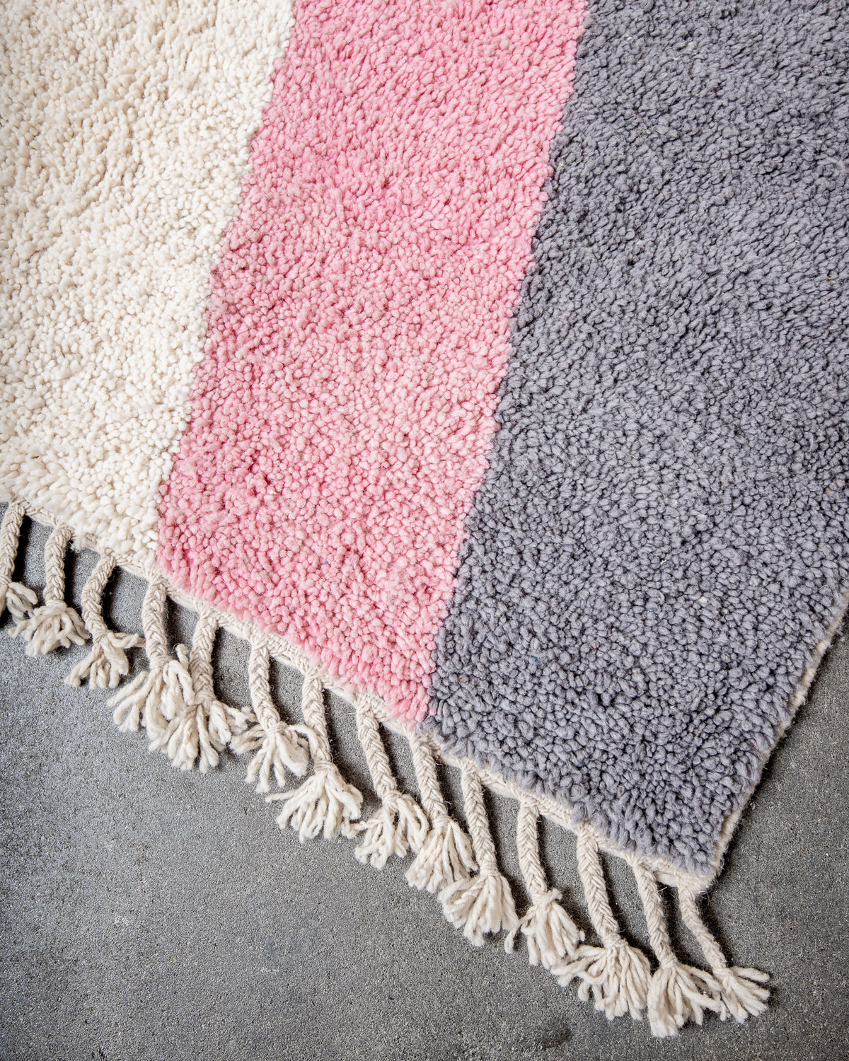 Modern, designer, handcrafted Berber rug from Morocco. Beniourain carpet with beautiful colours and patterns and fluffy wool texture.